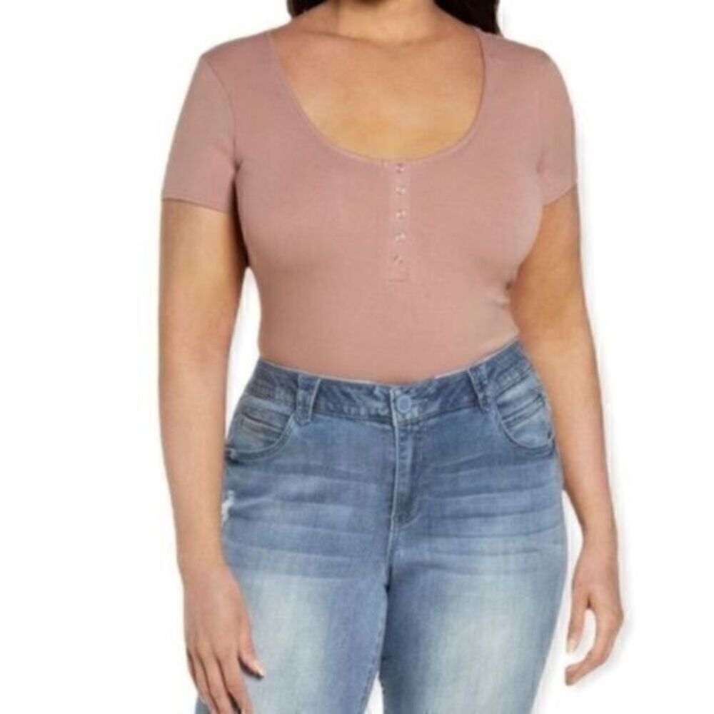 Bp Nordstrom Henley Bodysuit Pink Smoke 1X